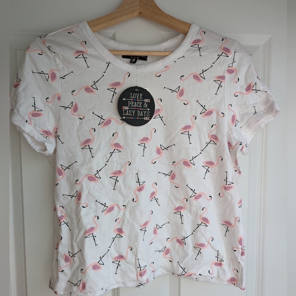 Junior White Tee with Flamingo's